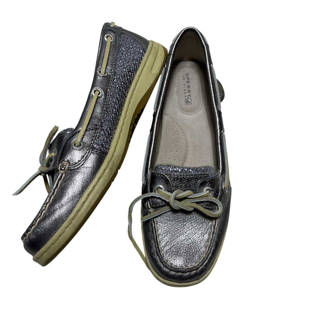 Sperry Top-Sider Angelfish Boat Shoes Metallic Pewter Leather 9M